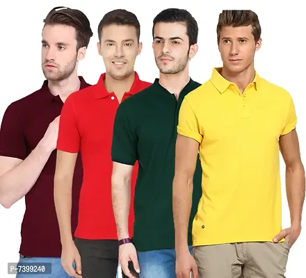 Reliable Polycotton Solid Polos For Men- Pack Of 4