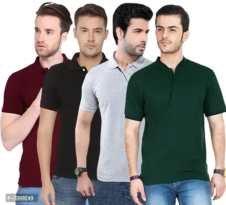 Reliable Polycotton Solid Polos For Men- Pack Of 4