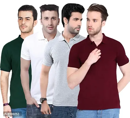 Reliable Polycotton Solid Polos For Men- Pack Of 4