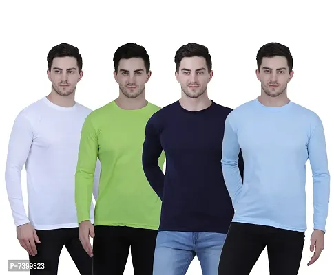 Stunning Cotton Blend Solid Round Neck Tees For Men- Pack Of 4-thumb0