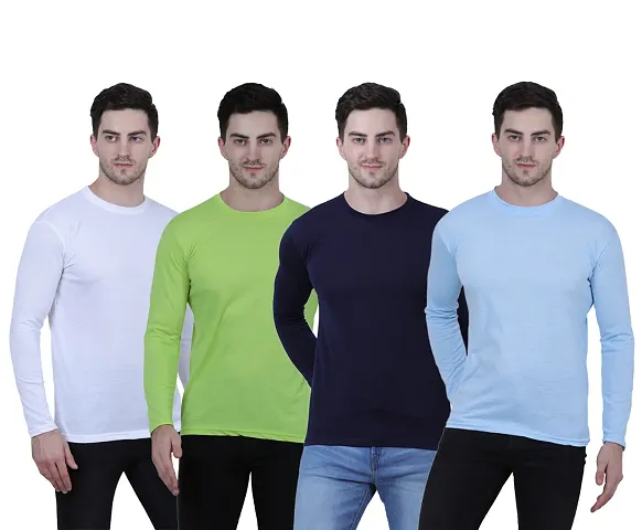 Pack of 4 Multicoloured Cotton Blend Solid Round Neck T Shirt