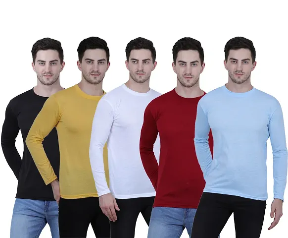 Pack Of 5 Multicoloured Cotton Blend Solid Round Neck T Shirt For Men