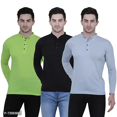 Stunning Cotton Blend Solid Henley Tees For Men- Pack Of 3-thumb0