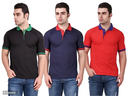 Contemporary Polyester Blend Solid Polos For Men- Pack Of 3-thumb0