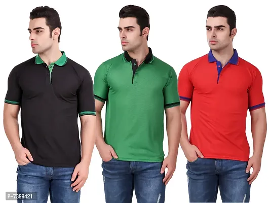 Contemporary Polyester Blend Solid Polos For Men- Pack Of 3