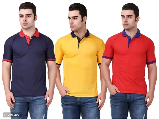 Contemporary Polyester Blend Solid Polos For Men- Pack Of 3