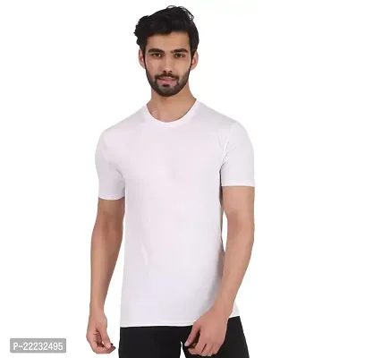 Reliable White Polyester Spandex Solid Round Neck Tees For Men-thumb0