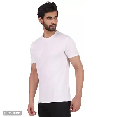 Reliable White Polyester Spandex Solid Round Neck Tees For Men-thumb2