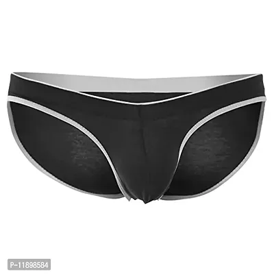 AVUN Men's Brief Thong Seamed Border Elastic Thong, Free Size, Polyester Spandex Fabric Black-thumb0