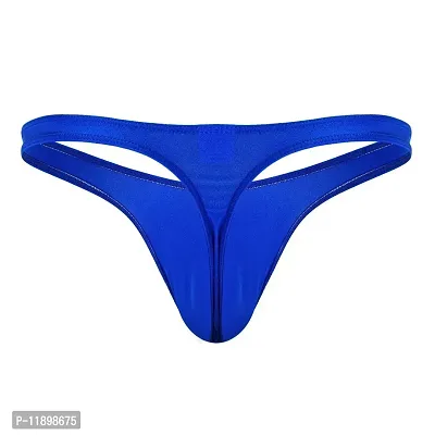 AVUN Men's Sheer Stretch Low Rise G-String Thong Style, Free Size, Polyester Spandex Fabric, Solid (Blue)-thumb3