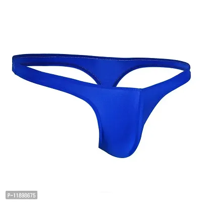 AVUN Men's Sheer Stretch Low Rise G-String Thong Style, Free Size, Polyester Spandex Fabric, Solid (Blue)-thumb4