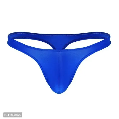 AVUN Men's Sheer Stretch Low Rise G-String Thong Style, Free Size, Polyester Spandex Fabric, Solid (Blue)