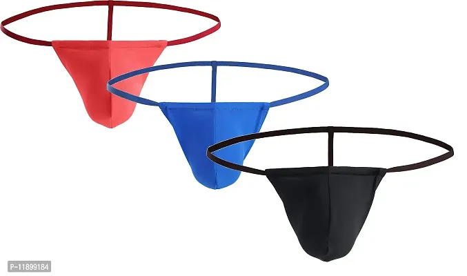 AAVUN Traders Men's Estycal Combo of Polyster Spandex Enhancing Thong Underwear , Free Size Fit for S-M-L Waist, Black-Blue-Red Color, 3 Pcs Combo-thumb0