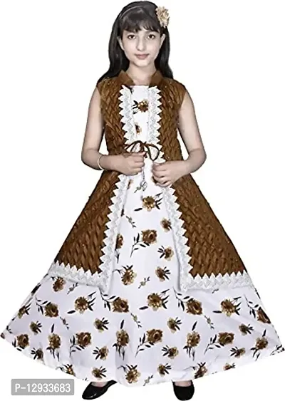 Kitty-Fashion New Cotton Flower Printed A-Line Gown for Girls (6-7 Years, Brown)-thumb0