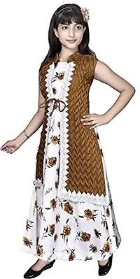 Kitty-Fashion New Cotton Flower Printed A-Line Gown for Girls (6-7 Years, Brown)-thumb2