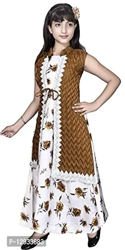 Kitty-Fashion New Cotton Flower Printed A-Line Gown for Girls (6-7 Years, Brown)-thumb3