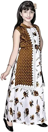 Kitty-Fashion New Cotton Flower Printed A-Line Gown for Girls (6-7 Years, Brown)-thumb1