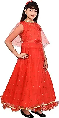 Kitty-Fashion Net Semi Stitched Flared/A-line Gown (6-7 Years, Red)-thumb1