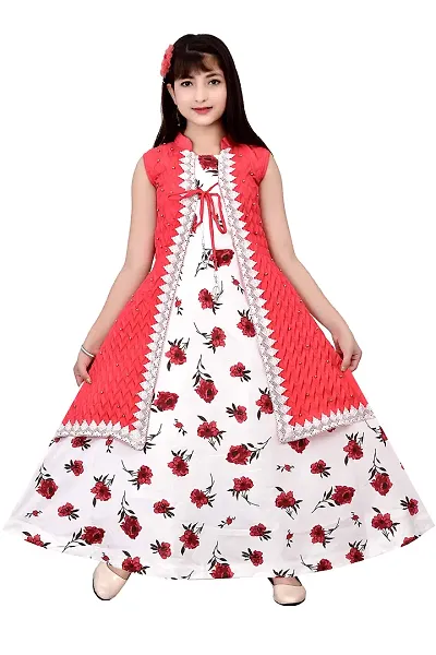 Kitty-Fashion New Cotton Flower Printed A-Line Gown for Girls