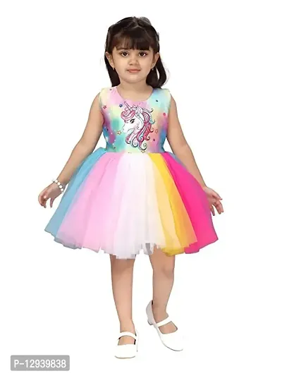 Unicorn Printed Multicolors Frock in Net for Girls Kids_2-3 Years_-thumb0