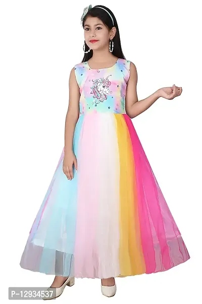 Kitty-Fashion Stylish Floral Embellished Multicolor Lace Gown for Kids