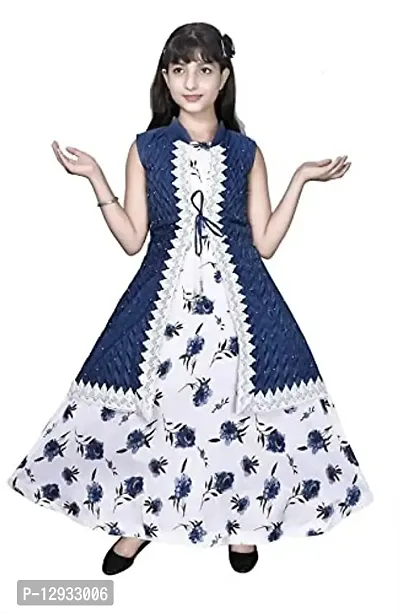 Kitty-Fashion New Cotton Flower Printed A-Line Gown for Girls