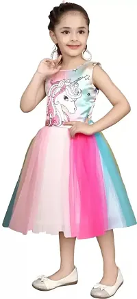 Unicorn Printed Multicolors Frock in Net for Girls Kids_3-4 Years-thumb1