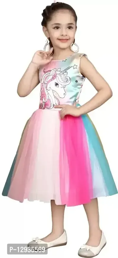 Unicorn Printed Multicolors Frock in Net for Girls Kids_3-4 Years-thumb2