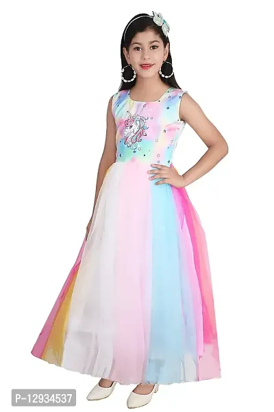 Kitty-Fashion Stylish Floral Embellished Multicolor Lace Gown for Kids-thumb3