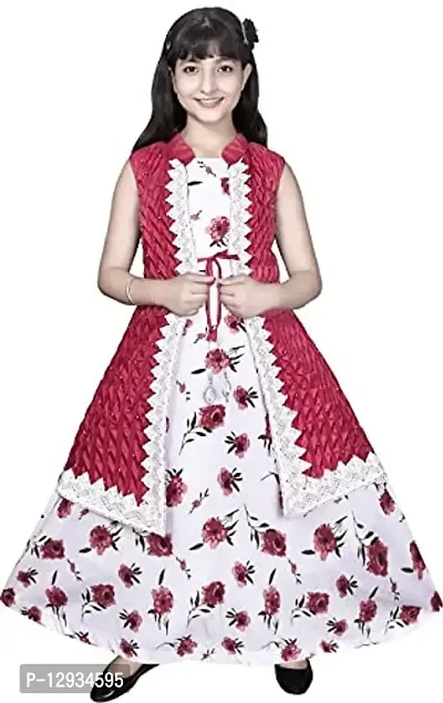 Kitty-Fashion New Cotton Flower Printed A-Line Gown for Girls (9-10 Years, Pink)