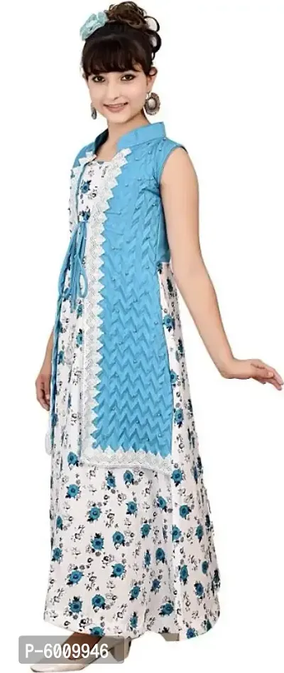 Printed Cotton Blend Semi Stitched Flared/A-line Gown-thumb3