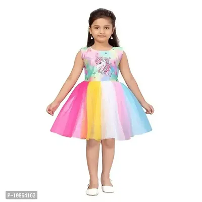 Unicorn Printed Multicolor Party Wear Frock in Net For Kids-thumb0