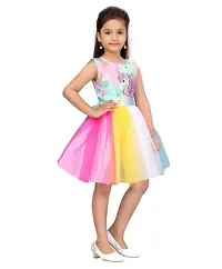 Unicorn Printed Multicolor Party Wear Frock in Net For Kids-thumb1