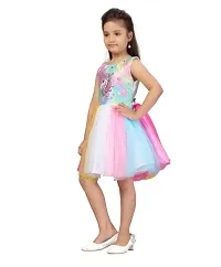 Unicorn Printed Multicolor Party Wear Frock in Net For Kids-thumb2