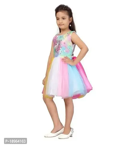 Unicorn Printed Multicolor Party Wear Frock in Net For Kids-thumb3