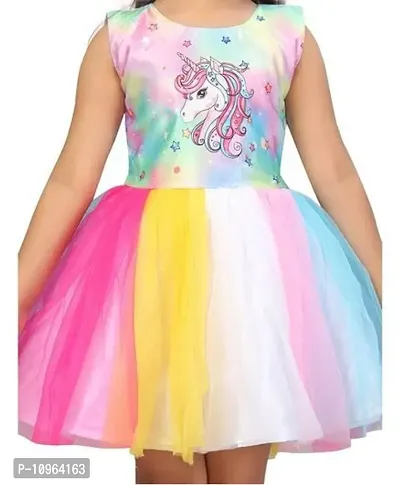 Unicorn Printed Multicolor Party Wear Frock in Net For Kids-thumb4