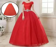 Trendy Red Net Solid HoopSkirt For Women-thumb1