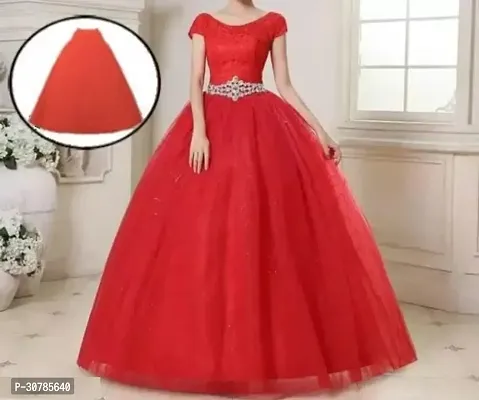 Trendy Red Net Solid HoopSkirt For Women-thumb2