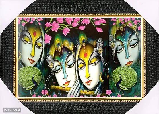 Bcomfort Radha Krishn with fluit,modern art peacock Digital Reprint 15 inch x 11 inch Painting-thumb0