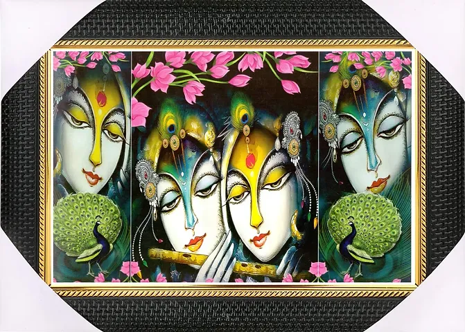 Bcomfort Radha Krishn with fluit,modern art peacock Digital Reprint 15 inch x 11 inch Painting