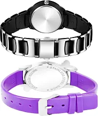 DKEROAD Analog Stainless Steel-Silicone Silver Black-Purple Strap Watch for Girls | Casual-Formal-Party-Wedding | - Model367-thumb1