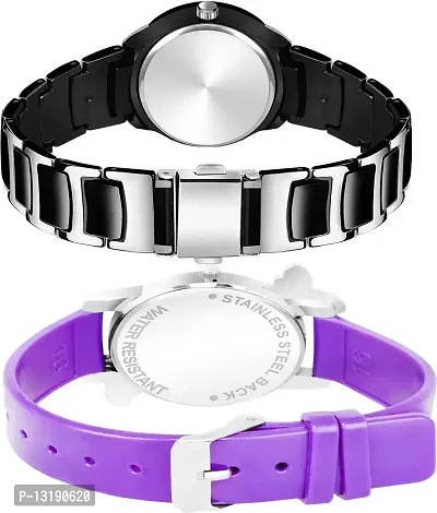 DKEROAD Analog Stainless Steel-Silicone Silver Black-Purple Strap Watch for Girls | Casual-Formal-Party-Wedding | - Model367-thumb2