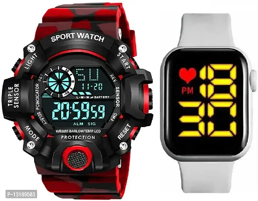 DKEROAD Digital Silicone Red-White Strap Watch for Boys | Sports-Formal | - Model175