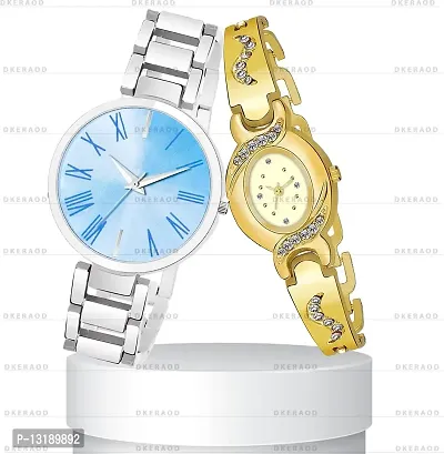 DKEROAD Analog Metal Gold-Silver Strap Watch for Girls | Casual-Party-Wedding-Formal | - Model406