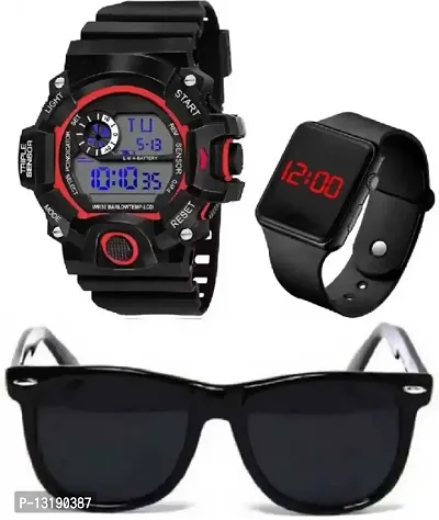 DKEROAD Digital Silicone Red Strap Watch for Men | Casual-Party-Wedding-Formal-Sports | - Model798-thumb0