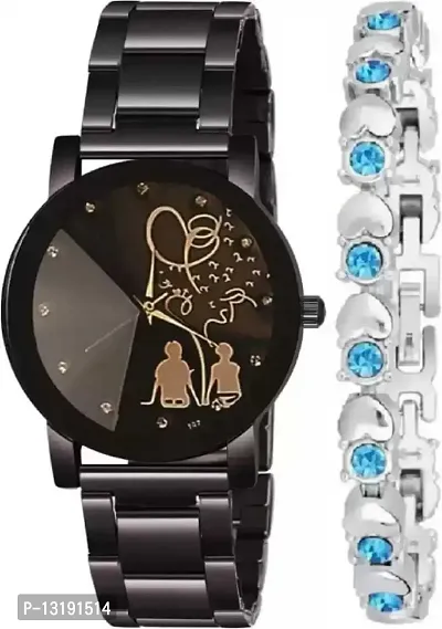 DKEROAD Analog Stainless Steel Silver-Black Strap Watch for Girls | Casual-Party-Wedding | - Model520