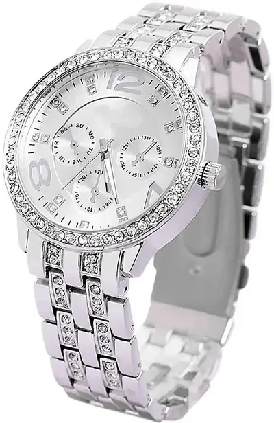 Diamond Stud With Metal Strap Watch For Women