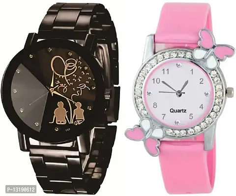 DKEROAD Analog Metal-Silicone Black-Pink Strap Watch for Women | Casual-Party-Wedding-Formal | - Model825