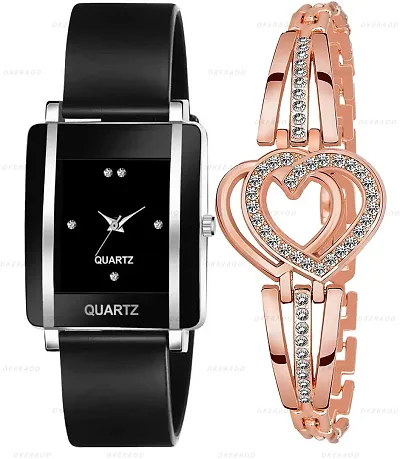 Stylish PU Analog Watches With Bracelet Combo For Women