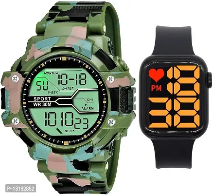 DKEROAD Digital Silicone Green-Black Strap Watch for Boys | Formal-Casual-Party-Wedding | - Model19-thumb0